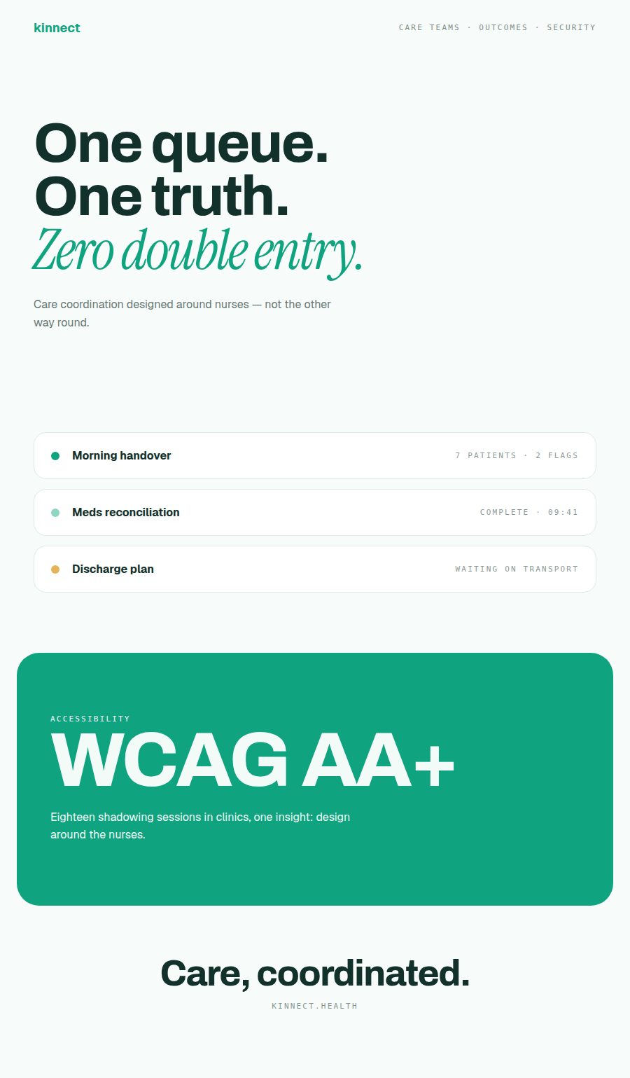 Scroll capture of the Kinnect Health product site